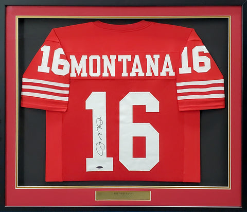 NFL 49ERS JOE MONTANA Autographed 49ers Jersey Framed.
