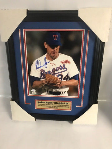 Texas Rangers- Nolan Ryan Bloody Lip Autographed and Framed 8x10 Ryan Hologram