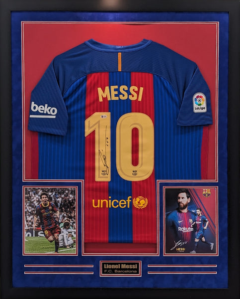 Soccer Lionel Messi Barcelona Autographed Jersey Framed Beckett Authenticated