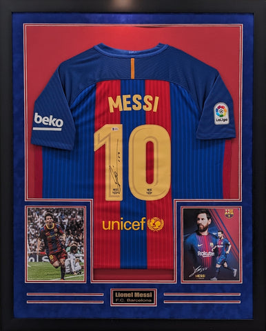 Soccer Lionel Messi Barcelona Autographed Jersey Framed Beckett Authenticated