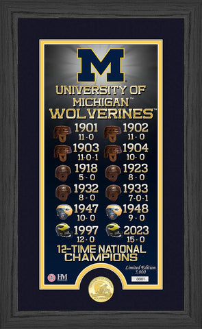 MICHIGAN WOLVERINES 12-TIME NATIONAL CHAMPS LEGACY BRONZE COIN PHOTO MINT
