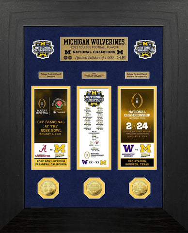 MICHIGAN WOLVERINES 2023 CFP CHAMPIONS DELUXE ROAD TO CHAMPIONSHIP GOLD PHOTO MINT