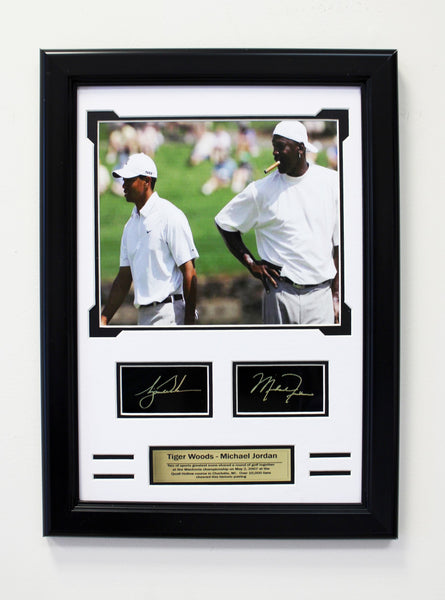 Golf - Bulls-  Tiger Woods and Michael Jordan. Engraved Signature Collage.