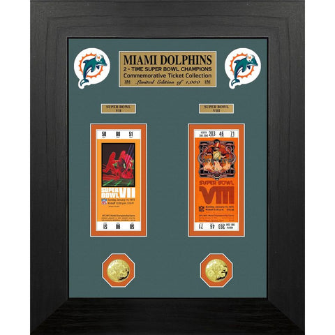 NFL Dolphins Super Bowl Ticket And Game Coin Collection Framed