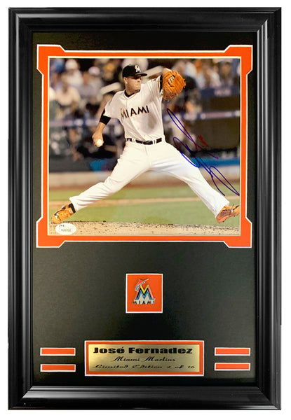 Marlins Jose Fernandez Autographed JSA Authenticated 8x10 Photo Double Mated And Framed.