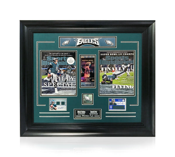 Eagles Foles & Ertz Sports Illustrated Autographed Card Frame.  FOLESERTSSIAUTO