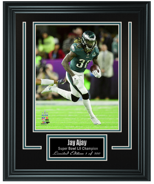 Eagles -Jay Ajayi Super Bowl LII Action 8x10 Double Matted and Framed.