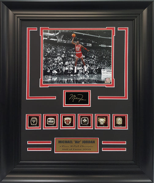 Rings Frame- Bulls Michael Jordan 6-Time N.B.A. Champion.