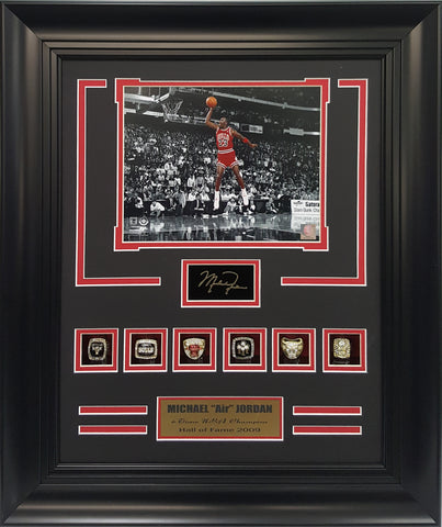 Rings Frame- Bulls Michael Jordan 6-Time N.B.A. Champion.