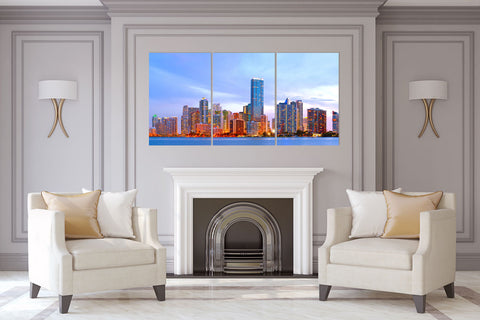 City & Skylines -Fabulous Downtown Miami Skyline 3-Panel Acrylic Wall Art