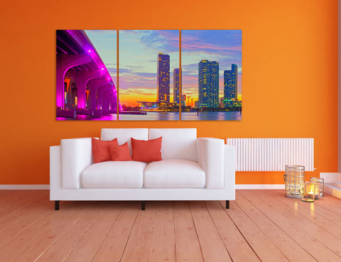 Skylines - Fab Downtown Miami Skyline DTM3 Triple Acrylic Wall Art