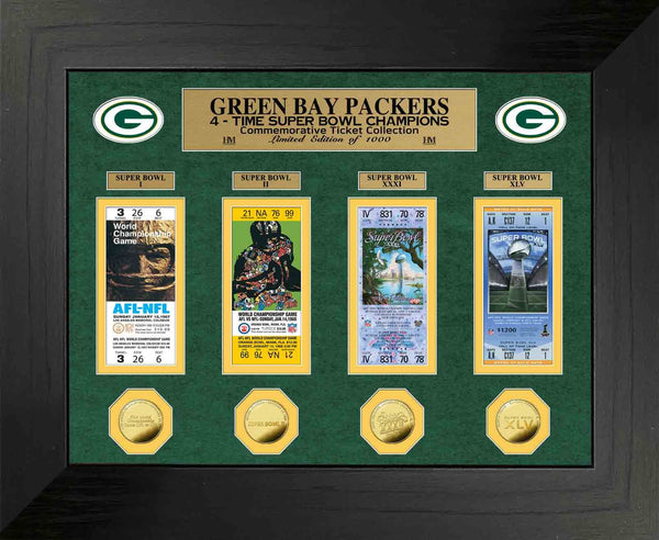 NFL PACKERS 4-Time Super Bowl Champions Deluxe Gold Coin & Ticket Collection