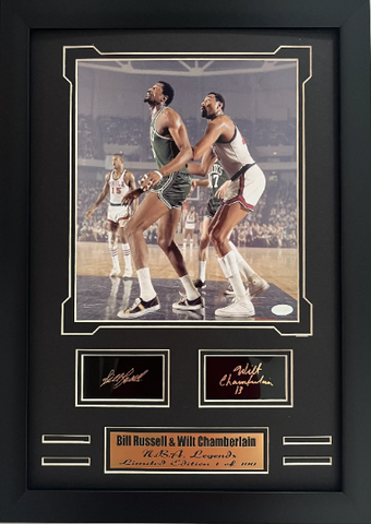 NBA Celtics  Bill Russell & WIlt Chamberlain Engraved Signature Collage