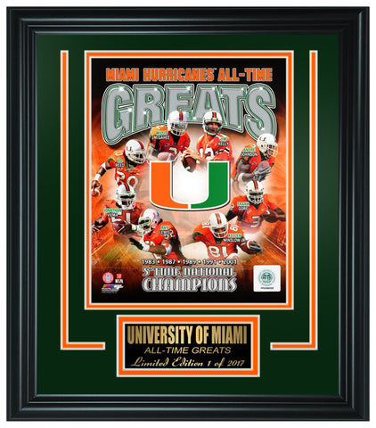 University Of Miami Hurricanes Limited Edition All-Time Greats Frame.