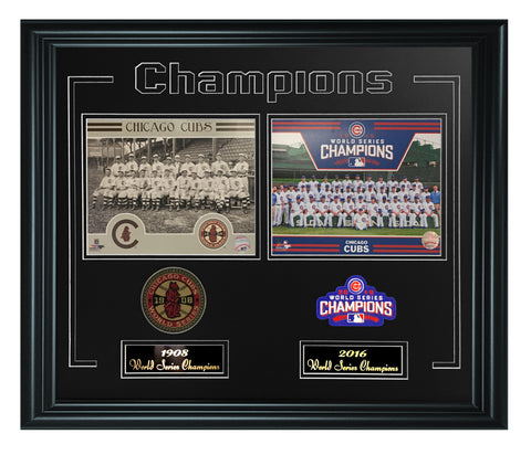 Chicago Cubs -1908 and 2016 World Series Champions Frame - National Memorabilia
