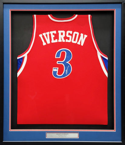 NBA 76ERSAllen Iverson Autographed Framed Red Jersey JSA