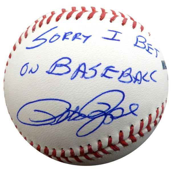 Signed Baseball -PETE ROSE AUTOGRAPHED MLB BASEBALL REDS "SORRY I BET ON BASEBALL"