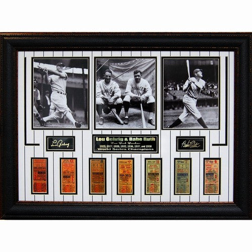 MLB -Yankees Babe Ruth & Lou Gehrig Engraved Signature Replica Ticket Collage.