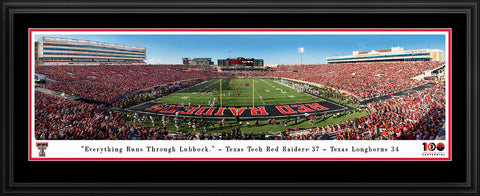 Texas Tech Red Raiders End Zone Football Panorama Framed - Jones AT&T Stadium Fan Cave Decor