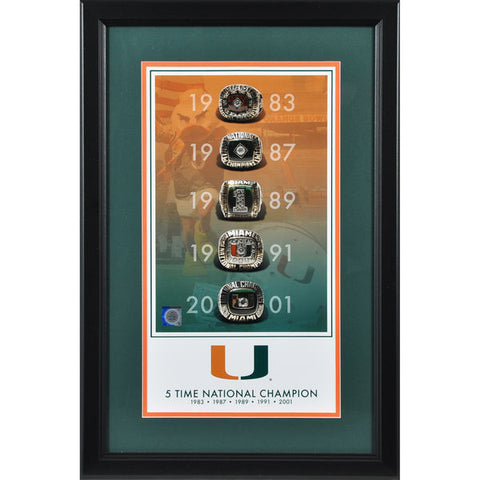 Miami Hurricanes Framed 10" x 18" 5-Time National Champions Legacy Print