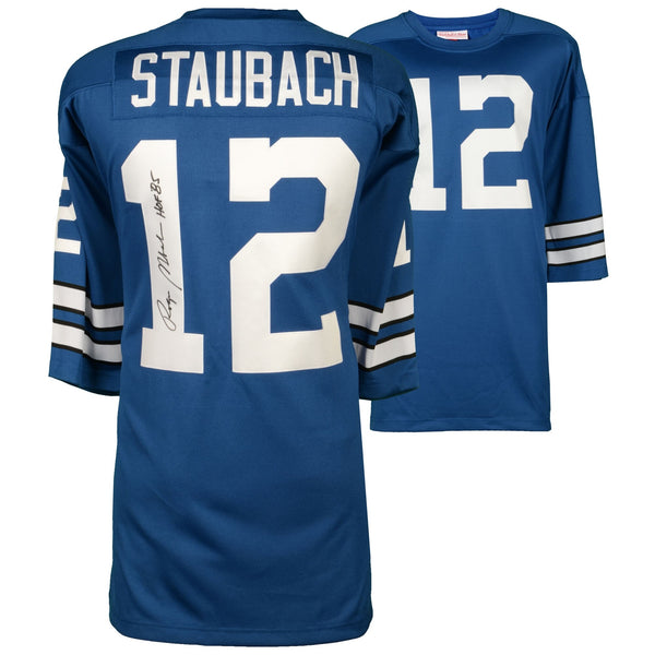Roger Staubach Dallas Cowboys Autographed Blue Authentic Mitchell & Ness Jersey with "HOF 85" Inscription