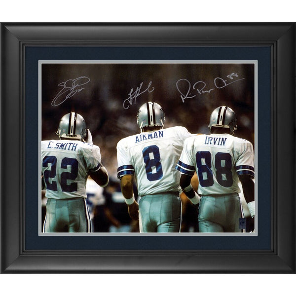 Troy Aikman, Michael Irvin, Emmit Smith Dallas Cowboys Framed Autographed 16'' x 20'' Backshot Photograph