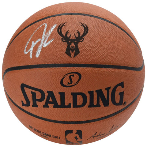 Giannis Antetokounmpo Milwaukee Bucks Autographed Spalding Engraved Logo Basketball