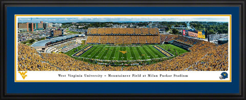 West Virginia Mountaineers Football Panoramic Framed  Fan Cave Decor - Mountaineer Field at Milan Puskar Stadium